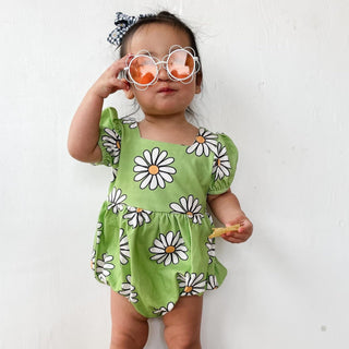 Green Daisy Baby Girl Romper - Strawberry Jam Kids