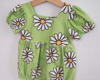 Green Daisy Baby Girl Romper - Strawberry Jam Kids