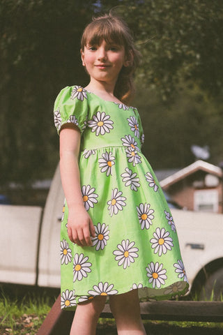 Green Daisy Girls Dress for Spring and Summer - Strawberry Jam Kids