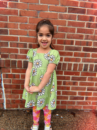 Green Daisy Girls Dress for Spring and Summer - Strawberry Jam Kids