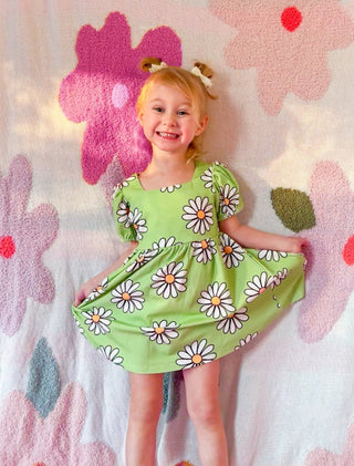 Green Daisy Girls Dress for Spring and Summer - Strawberry Jam Kids