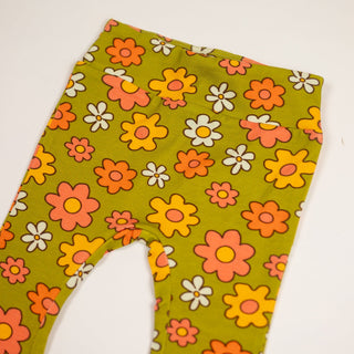 Green Flower Power Girl’s Bell Bottom Leggings - Strawberry Jam Kids