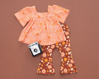 Groovy Pink and Orange Floral Bell Sleeve Top for Baby Toddler Girls - Strawberry Jam Kids