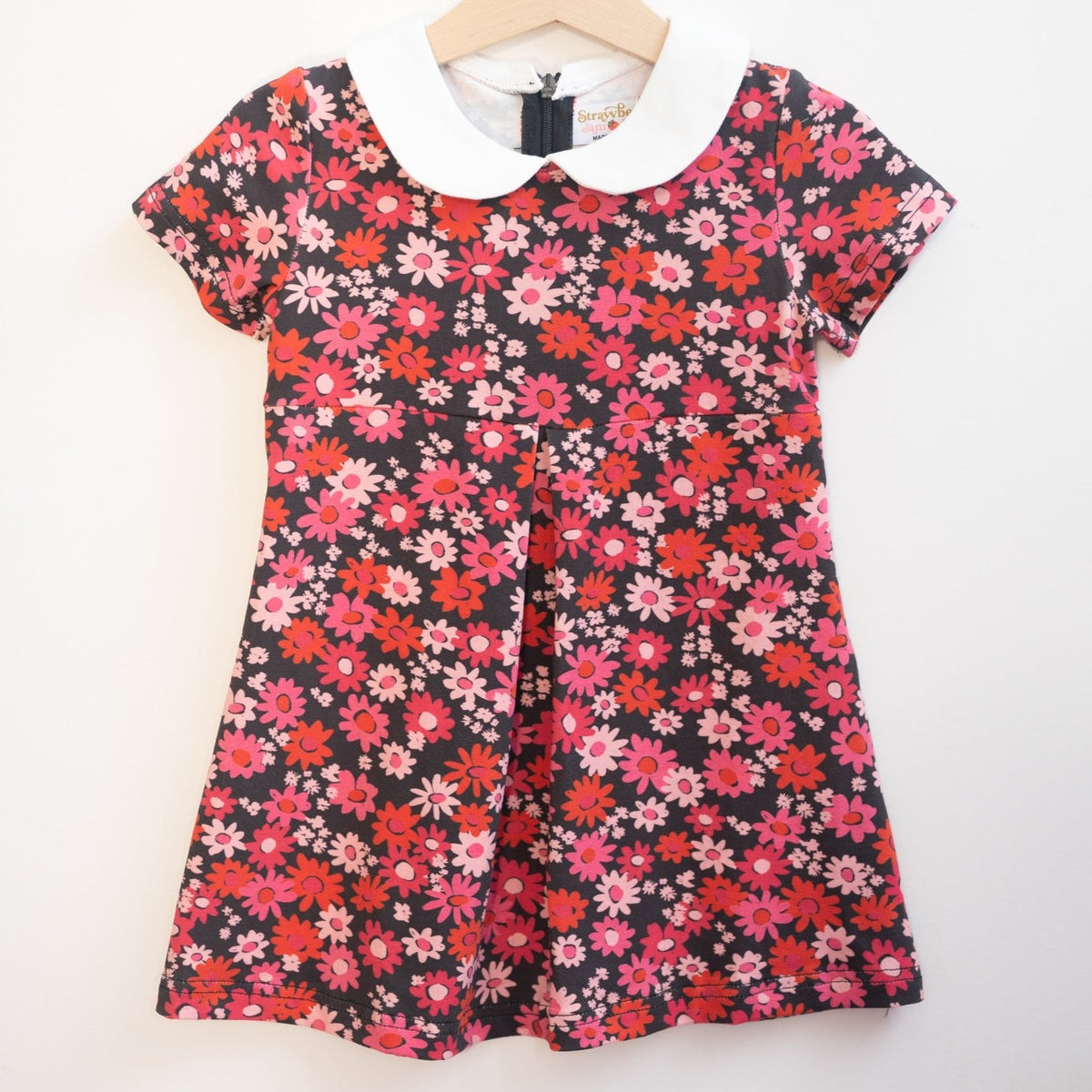 Retro Navy and Pink Flower Power Peter Pan Collar Dress – Strawberry ...