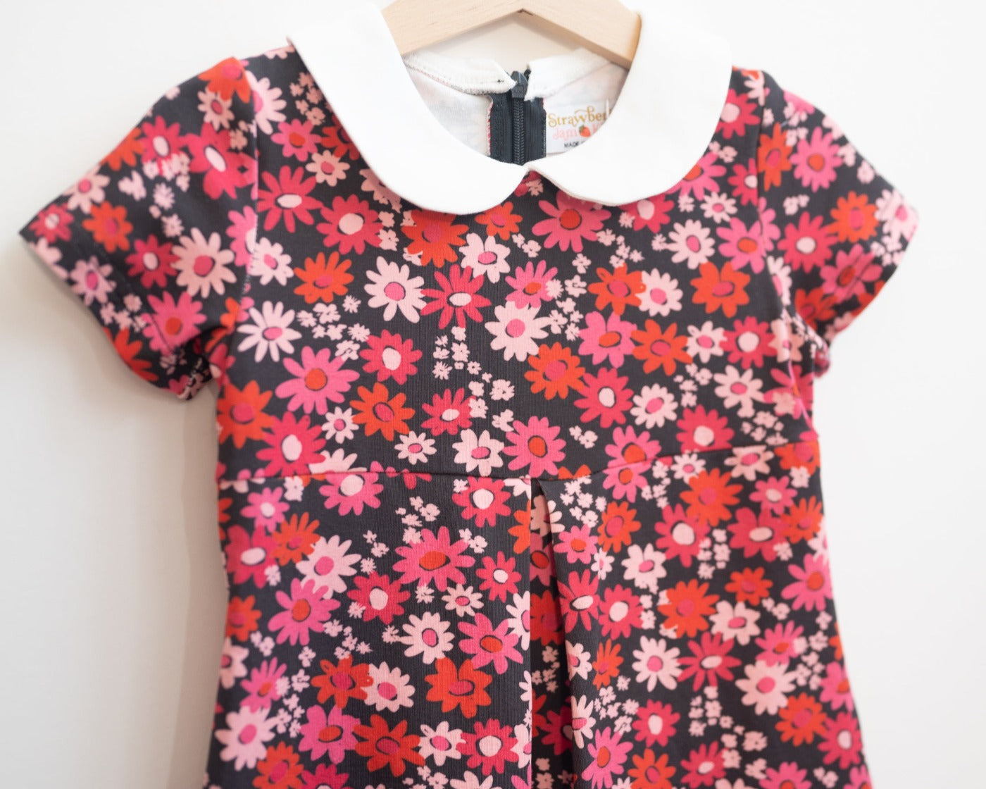 Retro Navy and Pink Flower Power Peter Pan Collar Dress – Strawberry ...