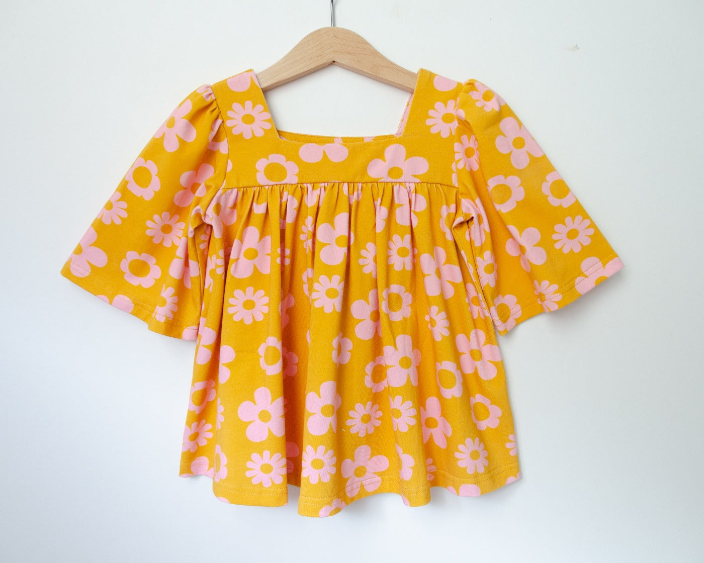 Retro Mustard Daisy Bell Sleeve Top for Baby Toddler and Girls ...